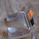 Vintage Sterling Multistone Inlay Ring 8.75