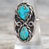 Vintage Sterling 2-Stone Turquoise Ring 6.5