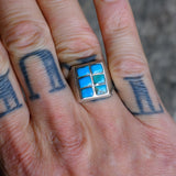 Vintage Sterling Turquoise Inlay Panel Ring 9