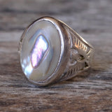 Vintage Sterling Abalone Thunderbird Ring 11.5