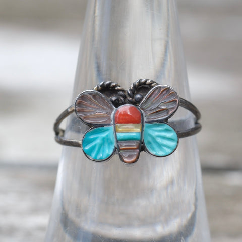 Vintage Sterling Inlay Butterfly Ring 7.25