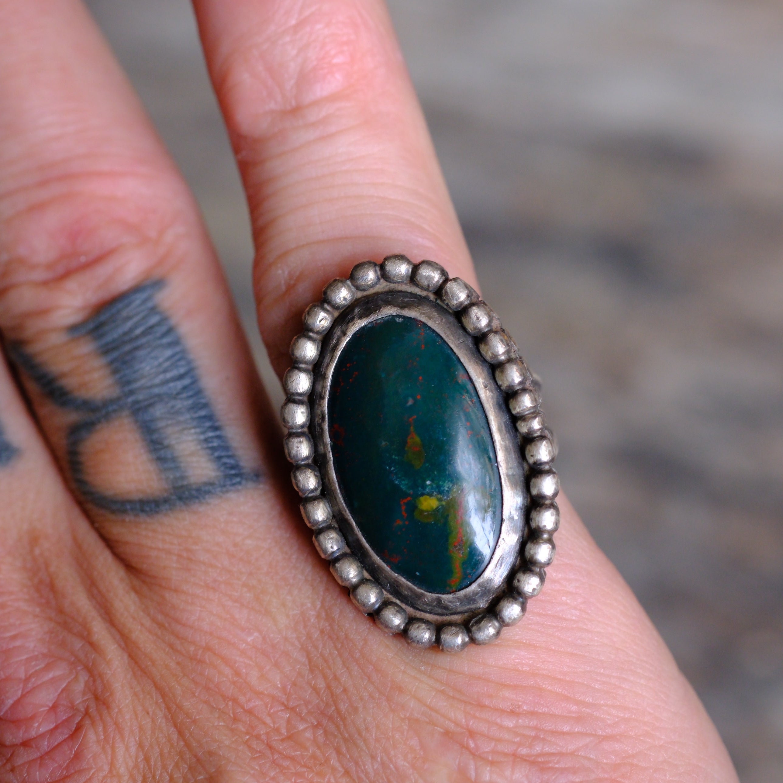 Vintage Sterling Bloodstone Ring 6.5