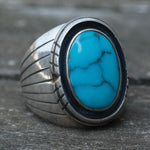 Vintage Sterling Turquoise Ribbed Band Ring 9