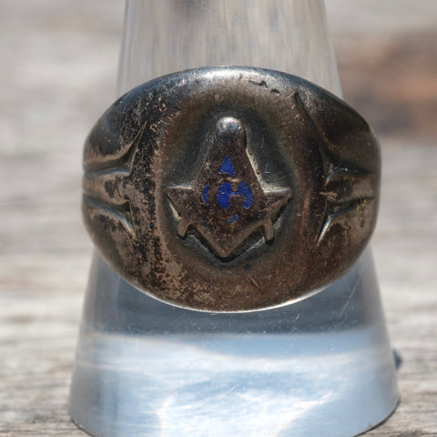 Vintage Sterling Free Masons Signet Ring 10.75