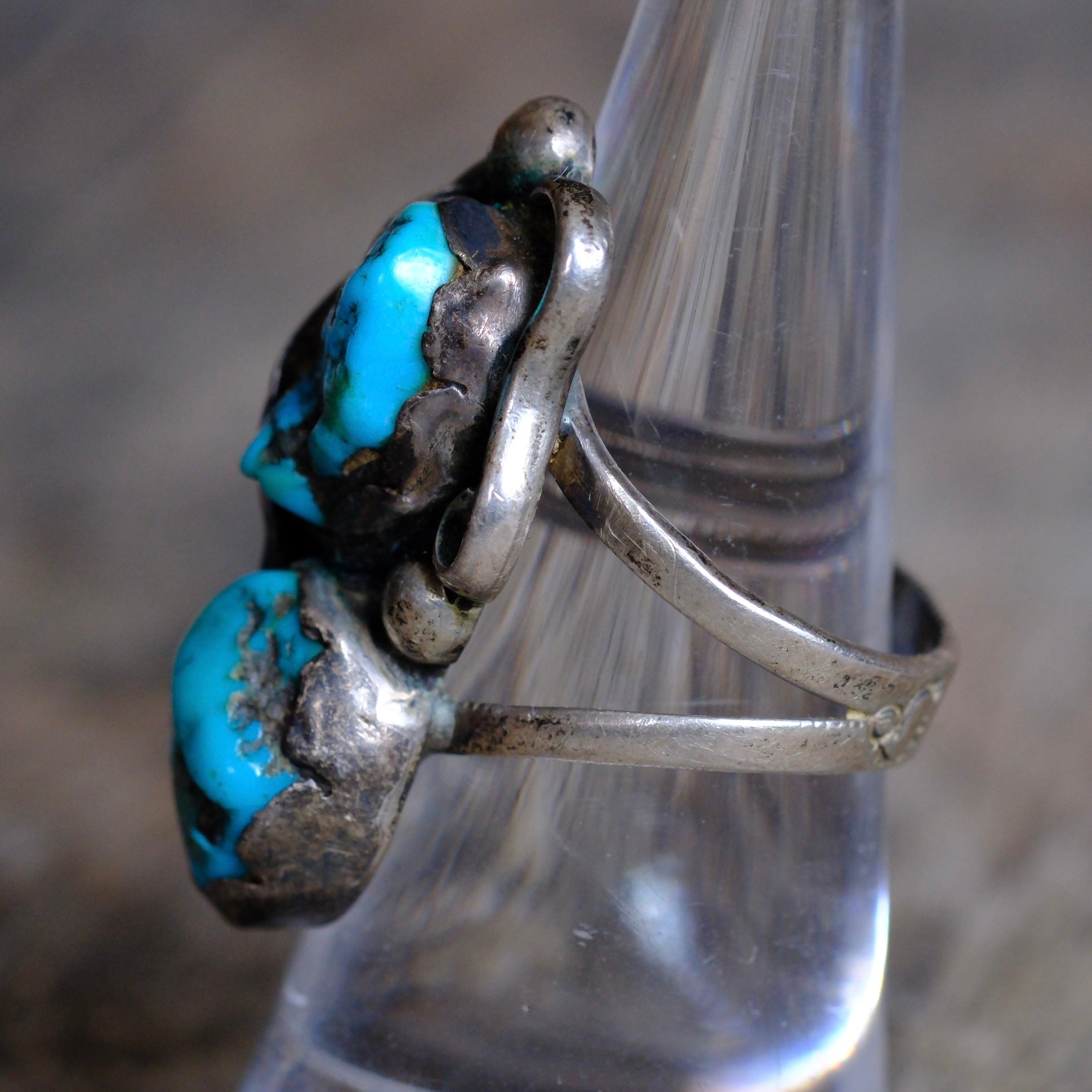 Vintage Sterling 2-Stone Turquoise Feather Ring 7.5