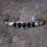 Vintage Sterling 5-Stone Onyx Feather Cuff 6.5"