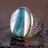 Vintage Sterling Zuni Inlay Textured Ring 9