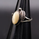 Vintage Sterling Mother Of Pearl Feather Ring 5.5