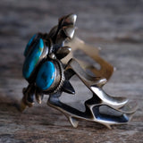 HEAVY Vintage Sterling Blue Gem Turquoise Sandcast Cuff