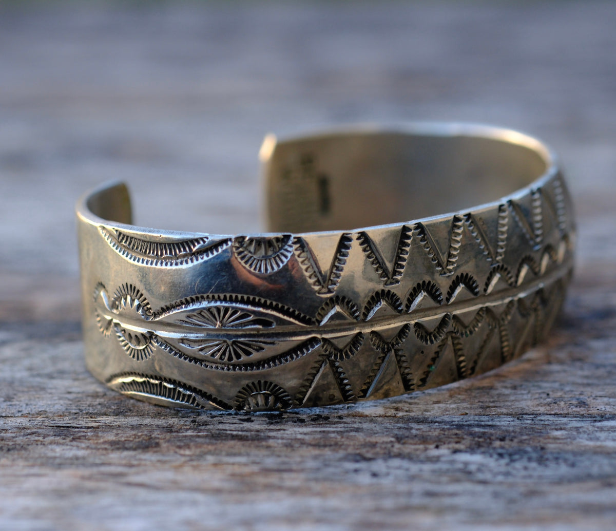 Vintage Sterling Silver Stamped Wide Cuff Bracelet