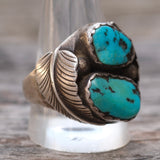 Vintage Sterling 2-Stone Turquoise Feather Ring 12.75
