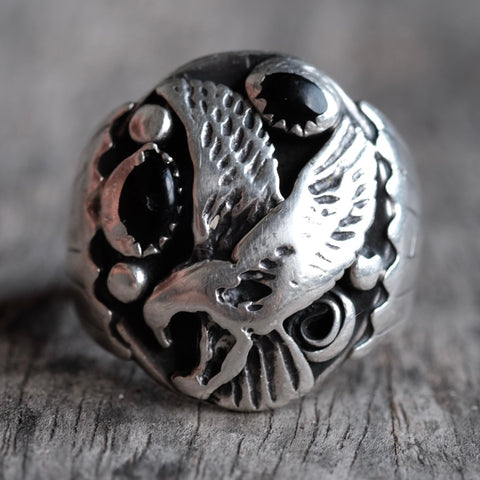 Vintage Sterling Onyx Eagle Ring 11