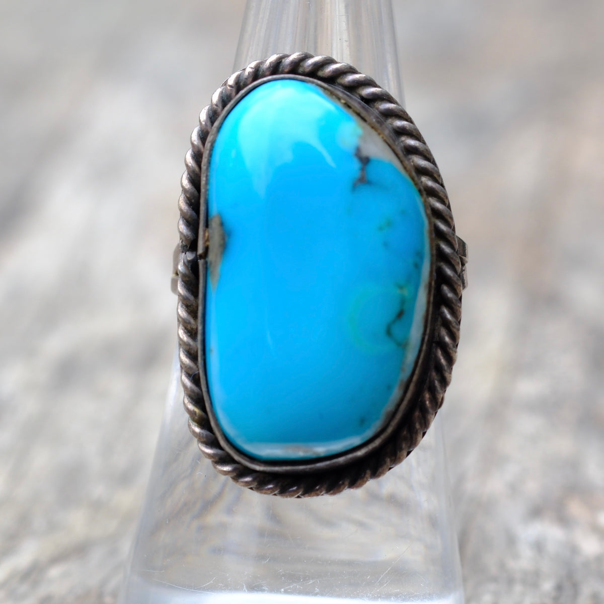 Vintage Sterling Turquoise Roper Ring 6.25