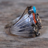 Vintage Sterling Turquoise and Coral Buffalo Ring 10