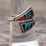 Vintage Sterling Multistone Inlay Overpass Ring 7