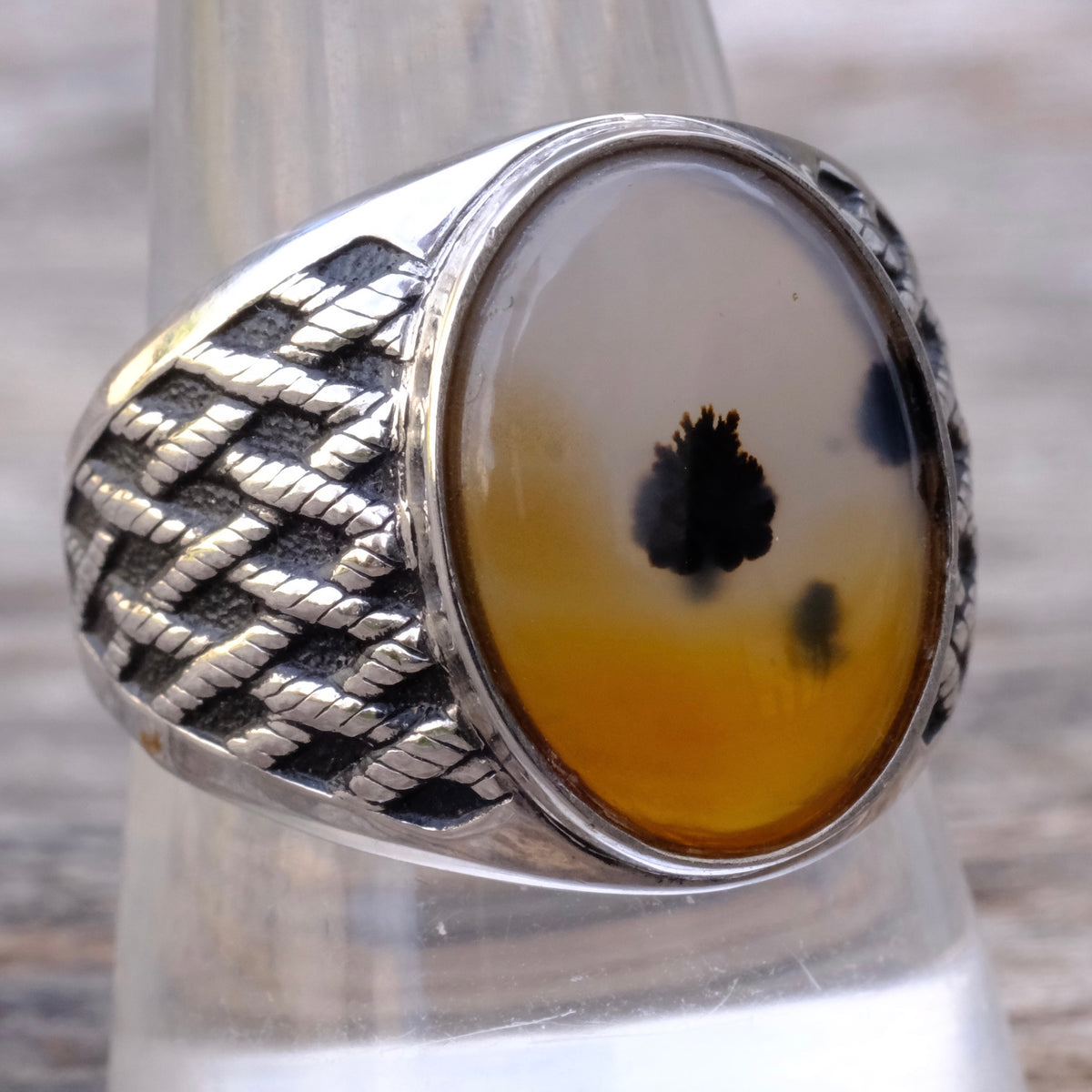 Vintage Sterling Agate Ring 10.5