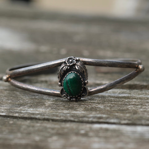 Vintage Sterling Malachite Feather Cuff