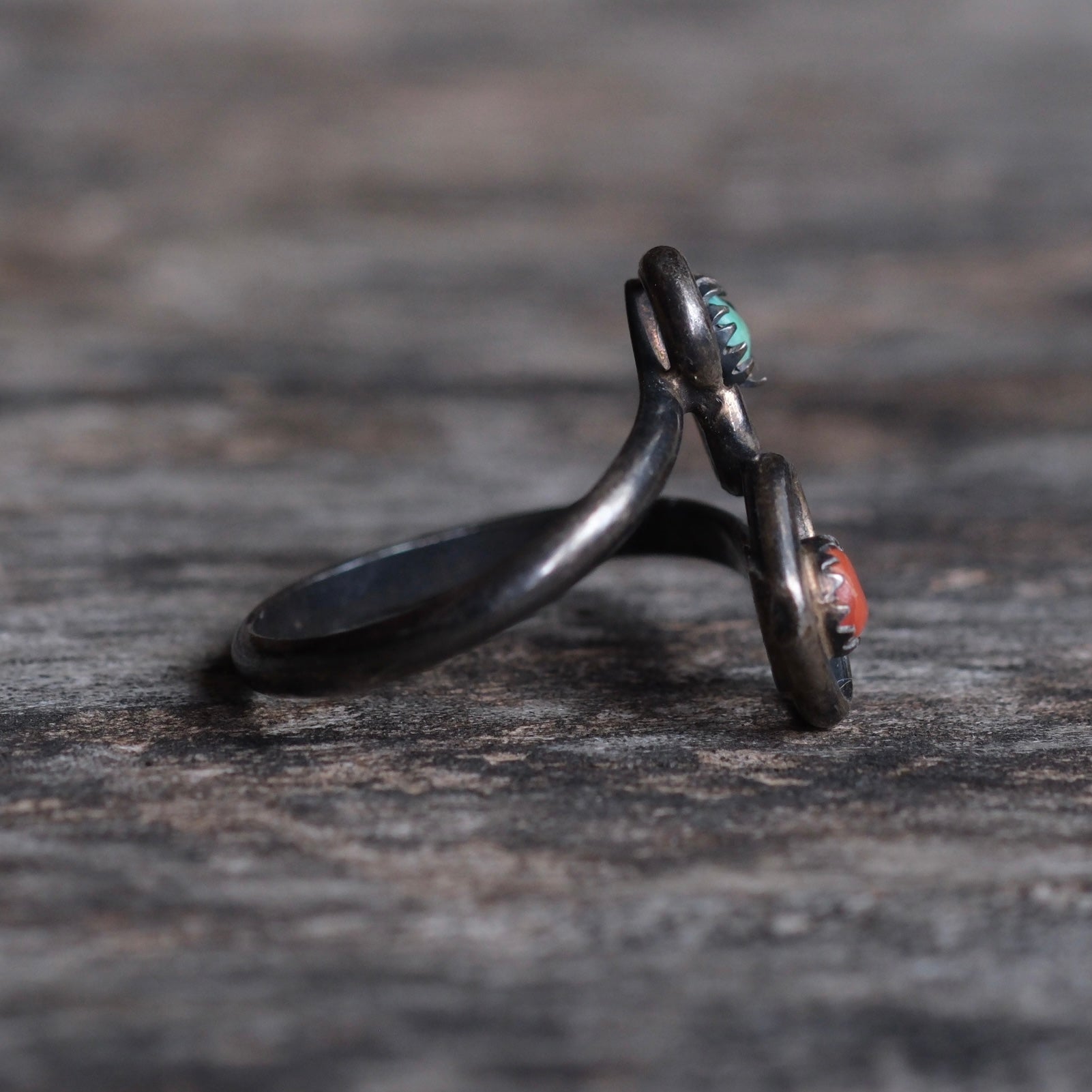 Vintage Sterling Turquoise and Coral Heart Overpass Ring 4