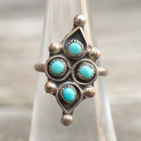 Vintage Sterling Turquoise Cluster Ring 5