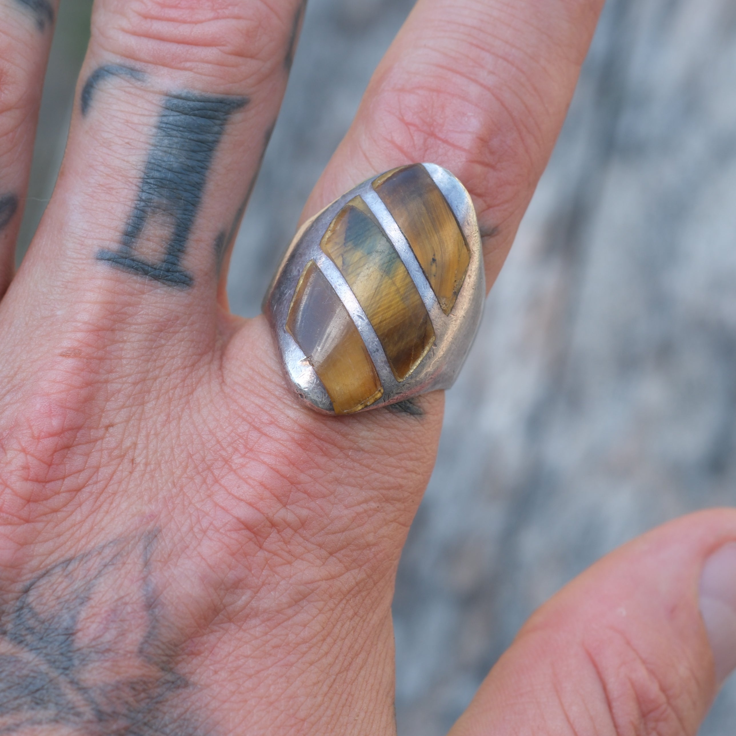 Vintage Sterling Tigers Eye Ring 10.25