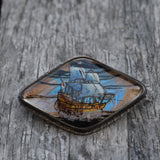 Antique 1900's Painted Butterfly Wing Sailboat Brooch