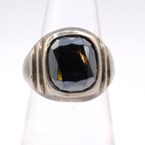 Vintage Sterling Hematite Signet Ring 4.75