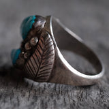 Vintage Sterling Turquoise Feather Ring 10.5