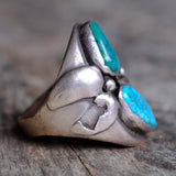 Vintage Sterling 2-Stone Turquoise Blossom Ring 9.25
