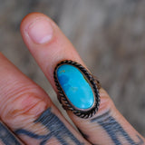 Vintage Sterling Turquoise Roper Ring 5.25