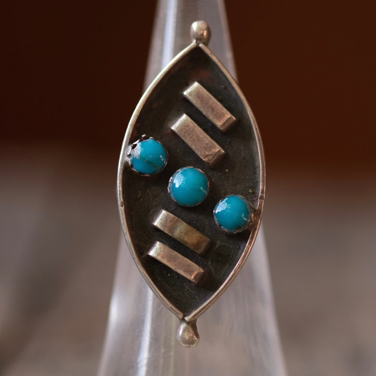 Vintage Sterling 3-Stone Turquoise Ring 4.5