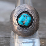 Vintage Sterling Turquoise Stamped Ring 10.25