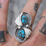 Vintage Sterling 2-Stone Turquoise Ring 9.75