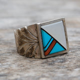 Vintage Sterling Multistone Inlay Ring 8