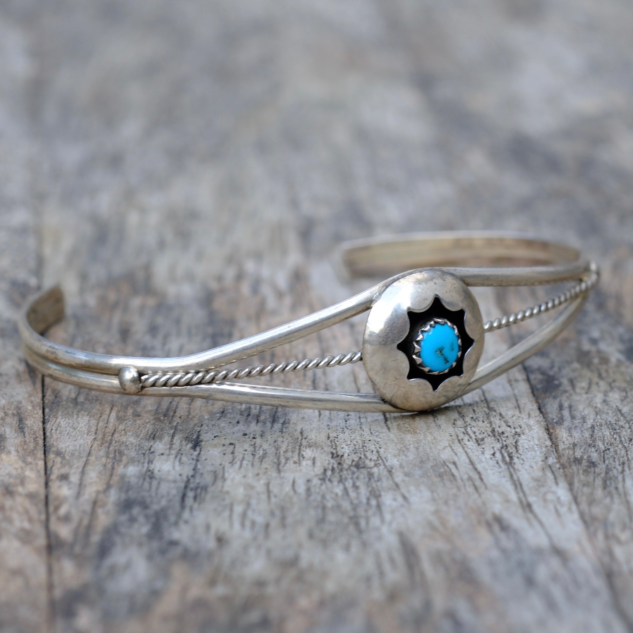 Vintage Sterling Turquoise Shadowbox Cuff Bracelet