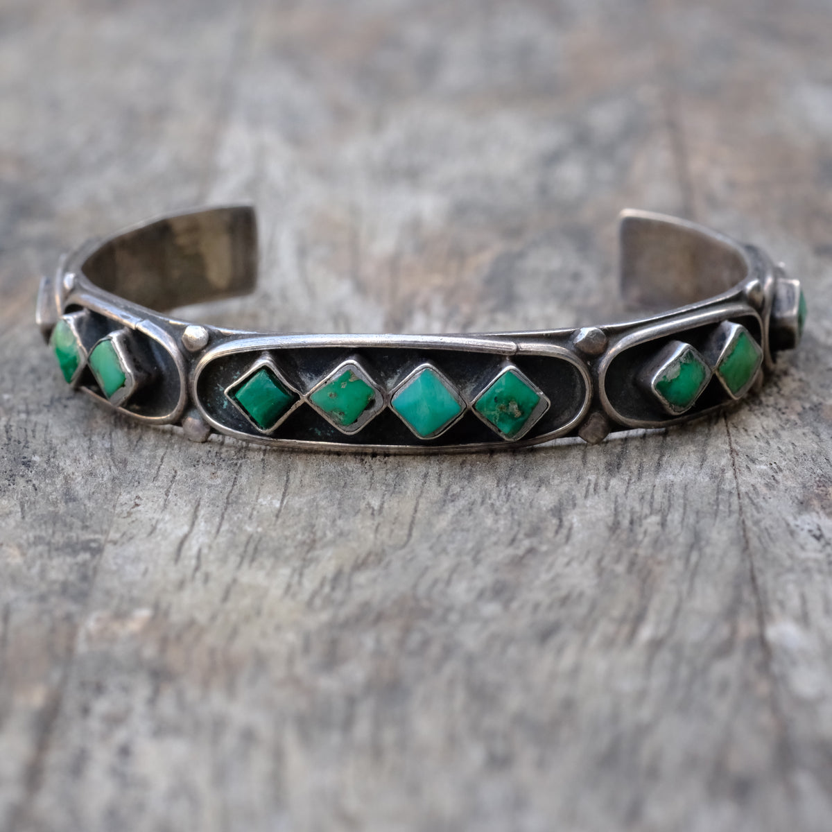 Vintage Sterling Turquoise Inlay Cuff Bracelet