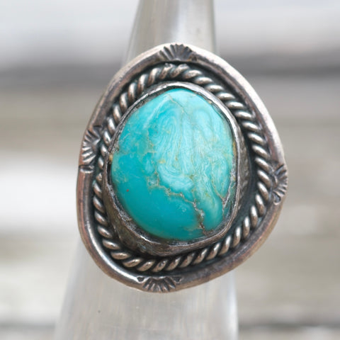 Vintage Sterling Turquoise Roper Ring 4