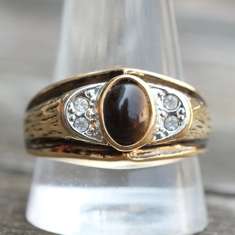 Vintage Gold Plated Tigers Eye Signet Ring 12.5