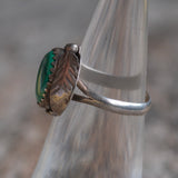 Vintage Sterling Malachite Feather Ring 4.75