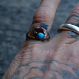 Vintage Sterling Turquoise and Coral Ring 7.5