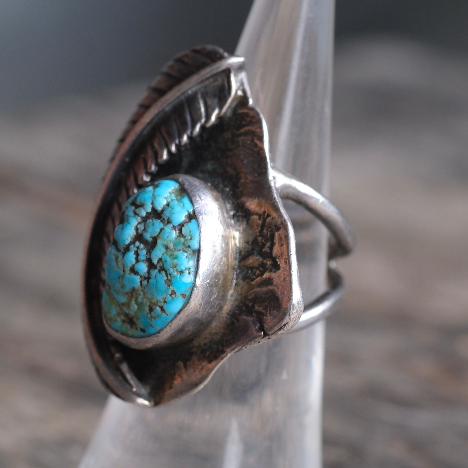 Vintage Sterling Turquoise Feather Ring 5.75
