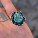 Vintage Sterling Turquoise Roper Ring 5.75