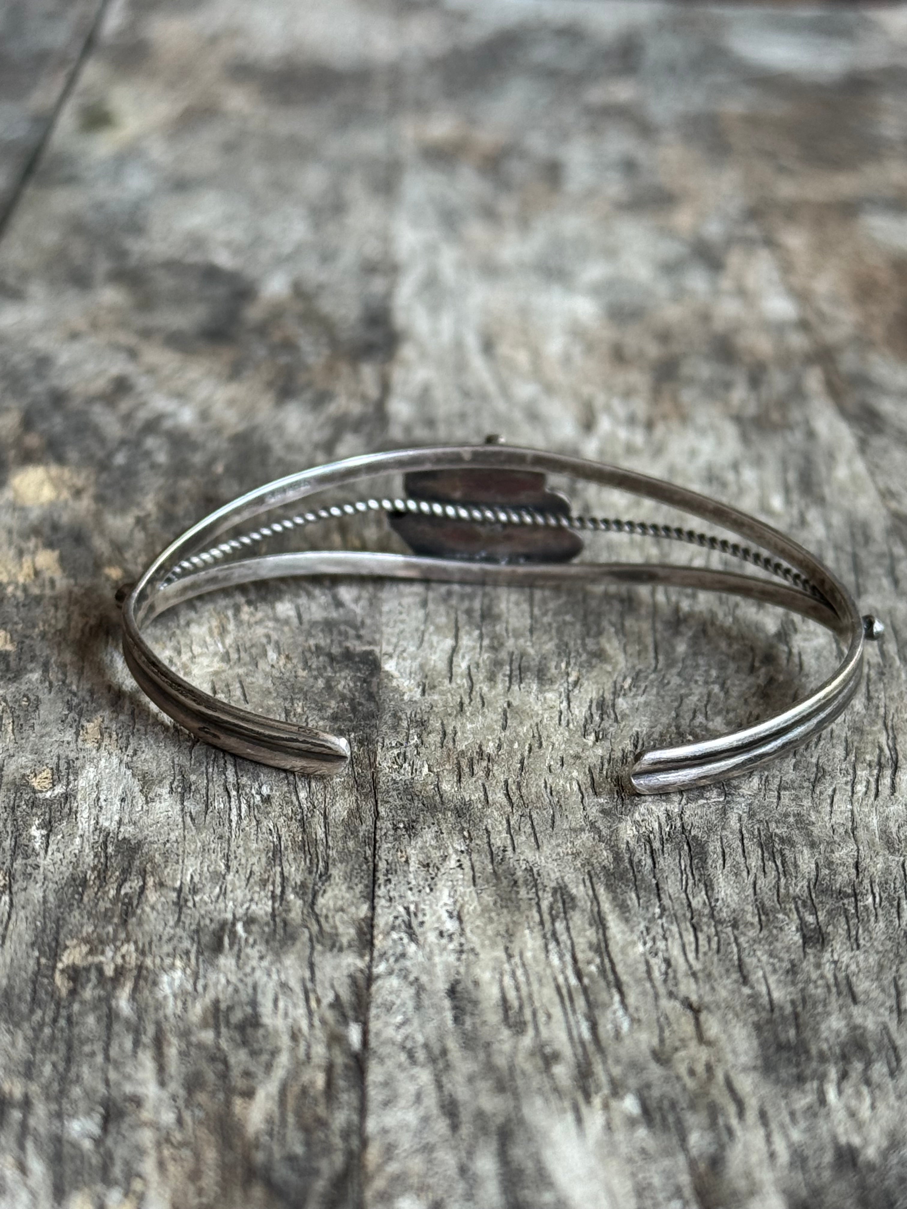 Vintage Sterling Silver Turquoise Roped Cuff