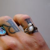 Vintage Sterling Mother Of Pearl Feather Ring 6.75