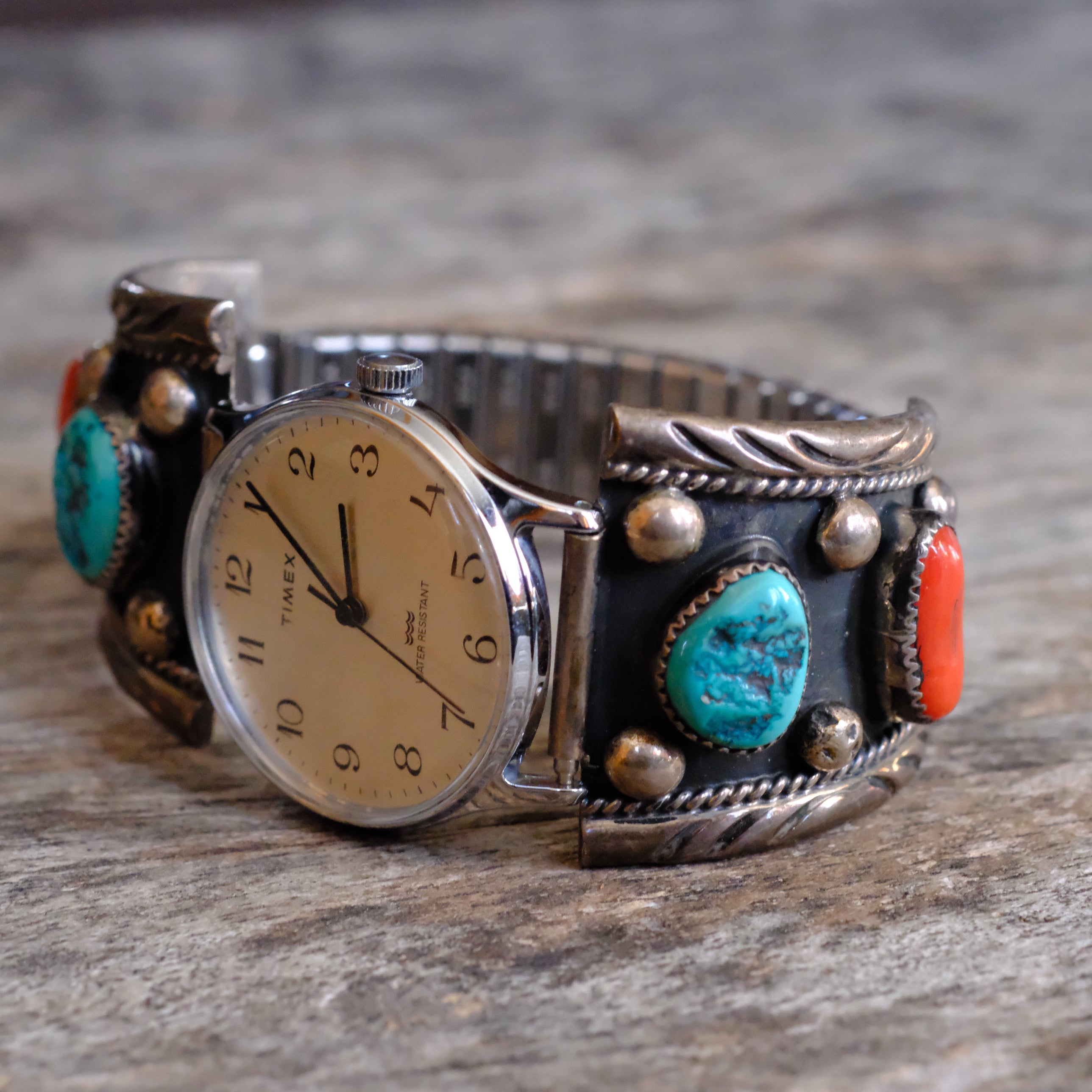 Vintage Sterling Turquoise and Coral Watch
