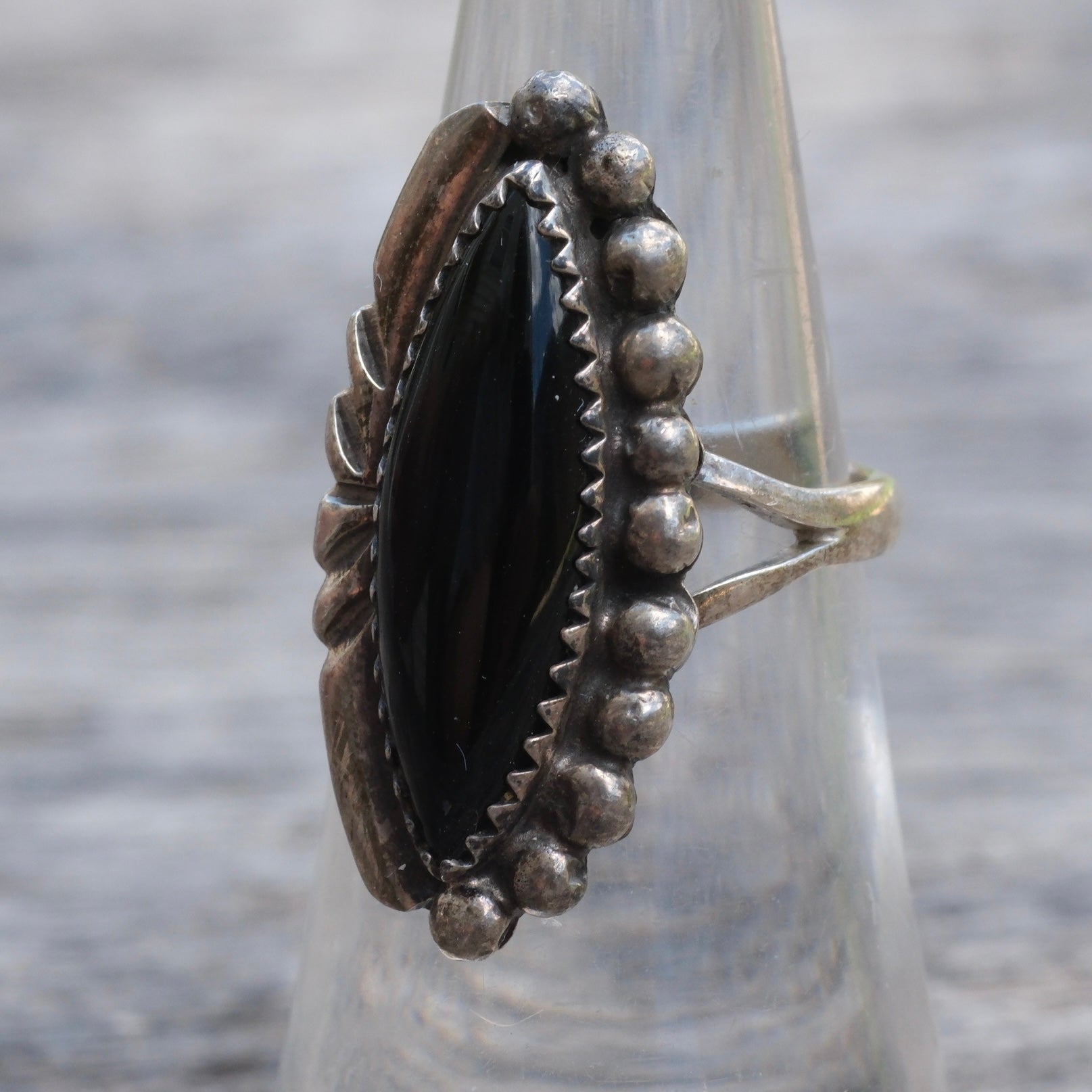Vintage Sterling Onyx Ring 5.5