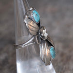Vintage Sterling 2-Stone Turquoise Blossom Ring 6.25