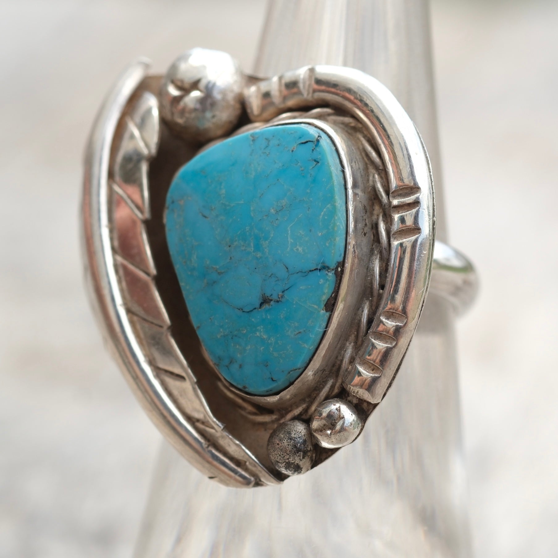 Vintage Sterling Turquoise Feather Ring 6