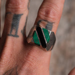 Vintage Sterling Malachite and Onyx Inlay Striper Ring 13