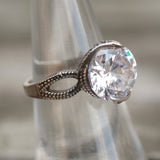 Vintage Sterling CZ Cocktail Ring 6.75