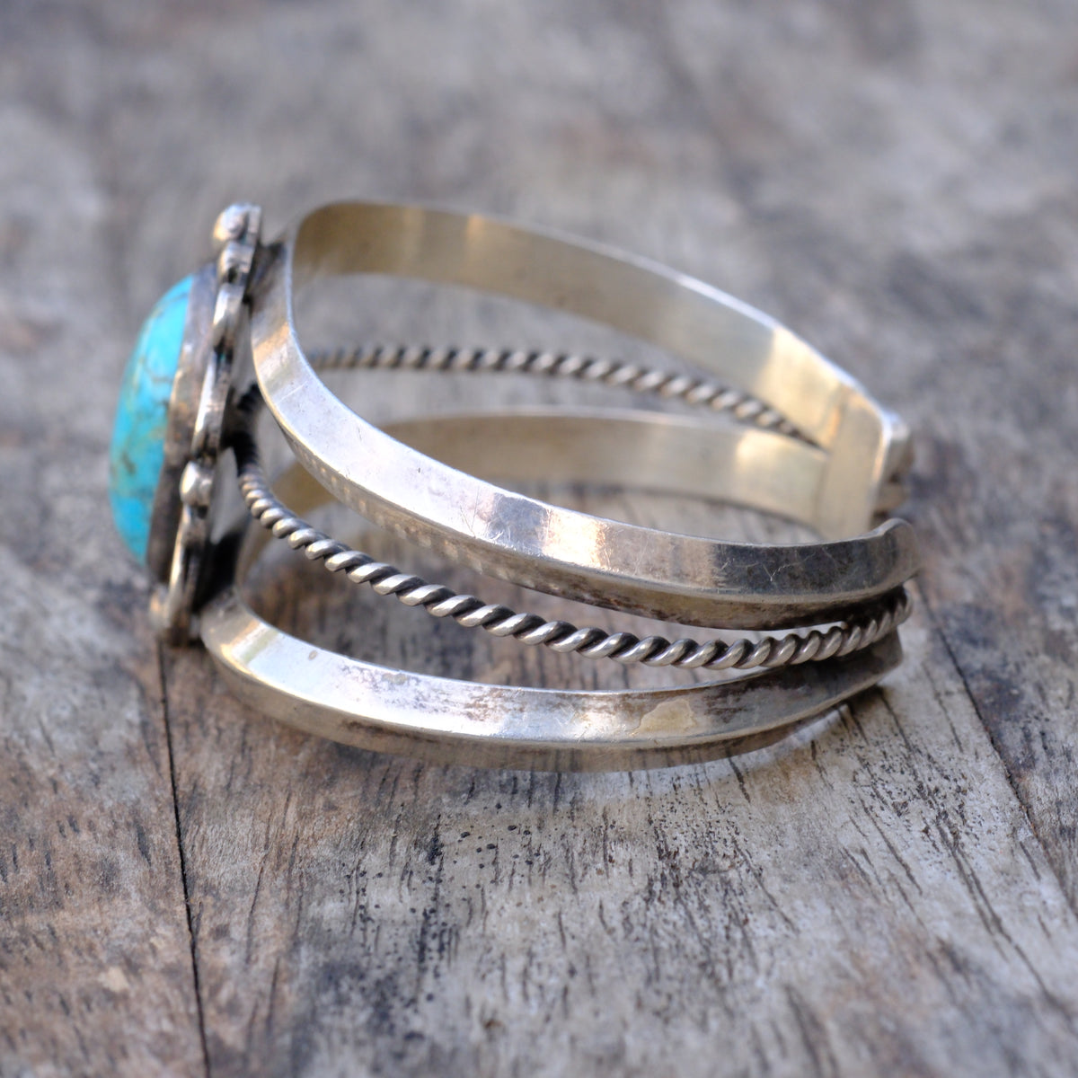 Vintage Sterling Turquoise Florette Cuff Bracelet